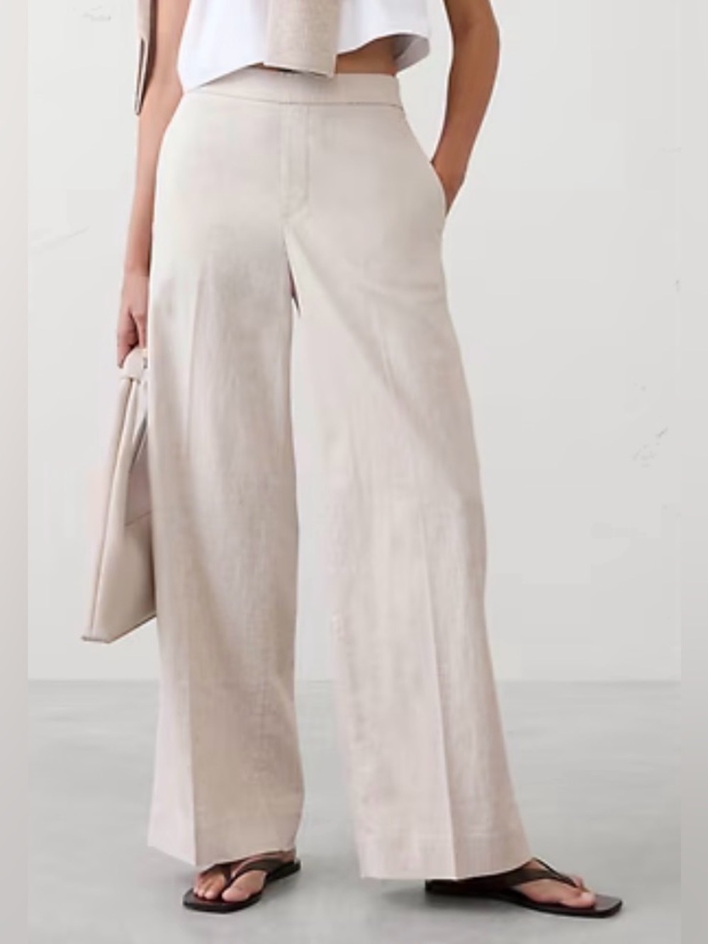 H&M-0-Linen-Blend Pants in Light Beige